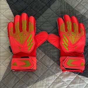 Adidas Bright Red and Lime Goalkeeper Gloves
